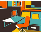 Flat Bedroom Interior Vector Background