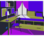 Flat Cozy Bedroom Background Vector Illustration