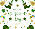 Cute Irish Shoes, Rainbow, Clovers, Guitar And Hat About St. Patrick's Day