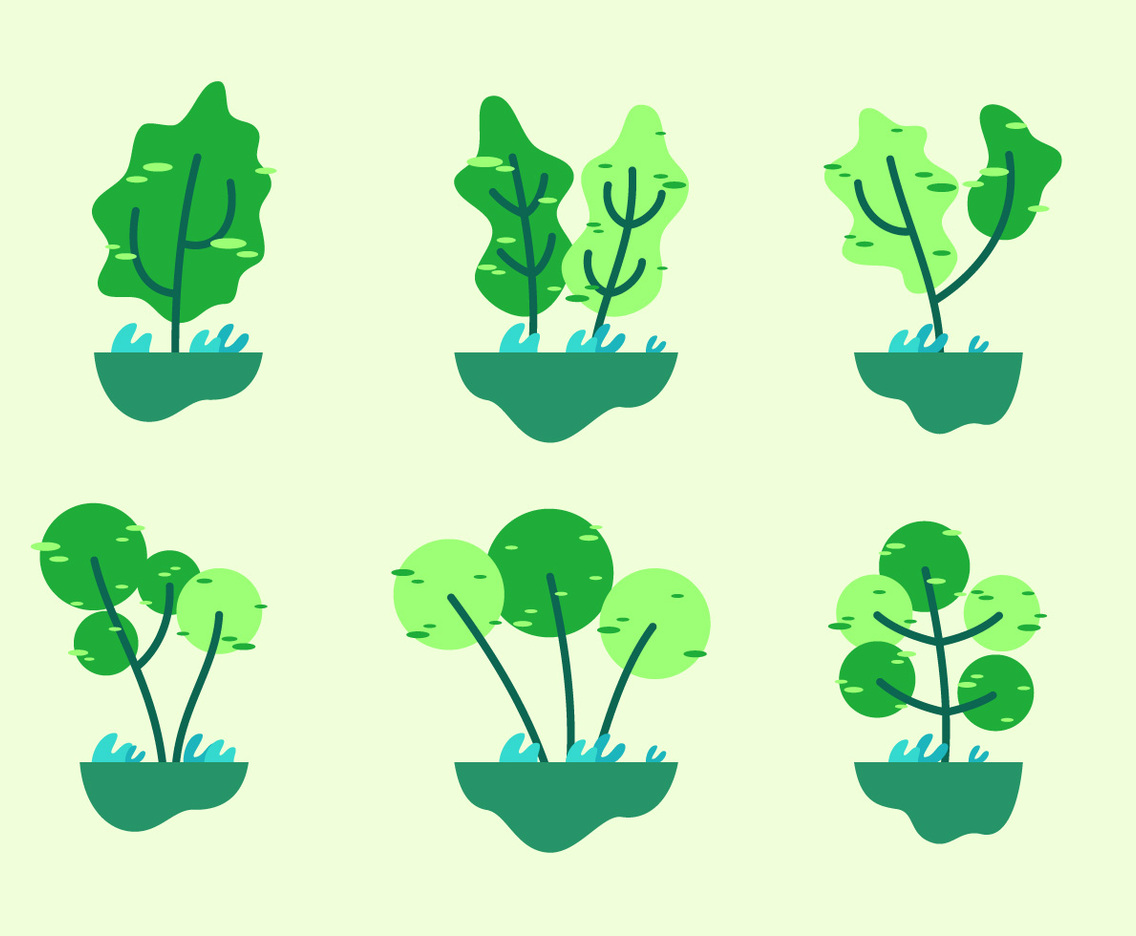 Simple Flat Tree Clipart Set Vector