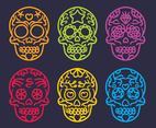 Mexican Skull Colorful Outline Vector Set