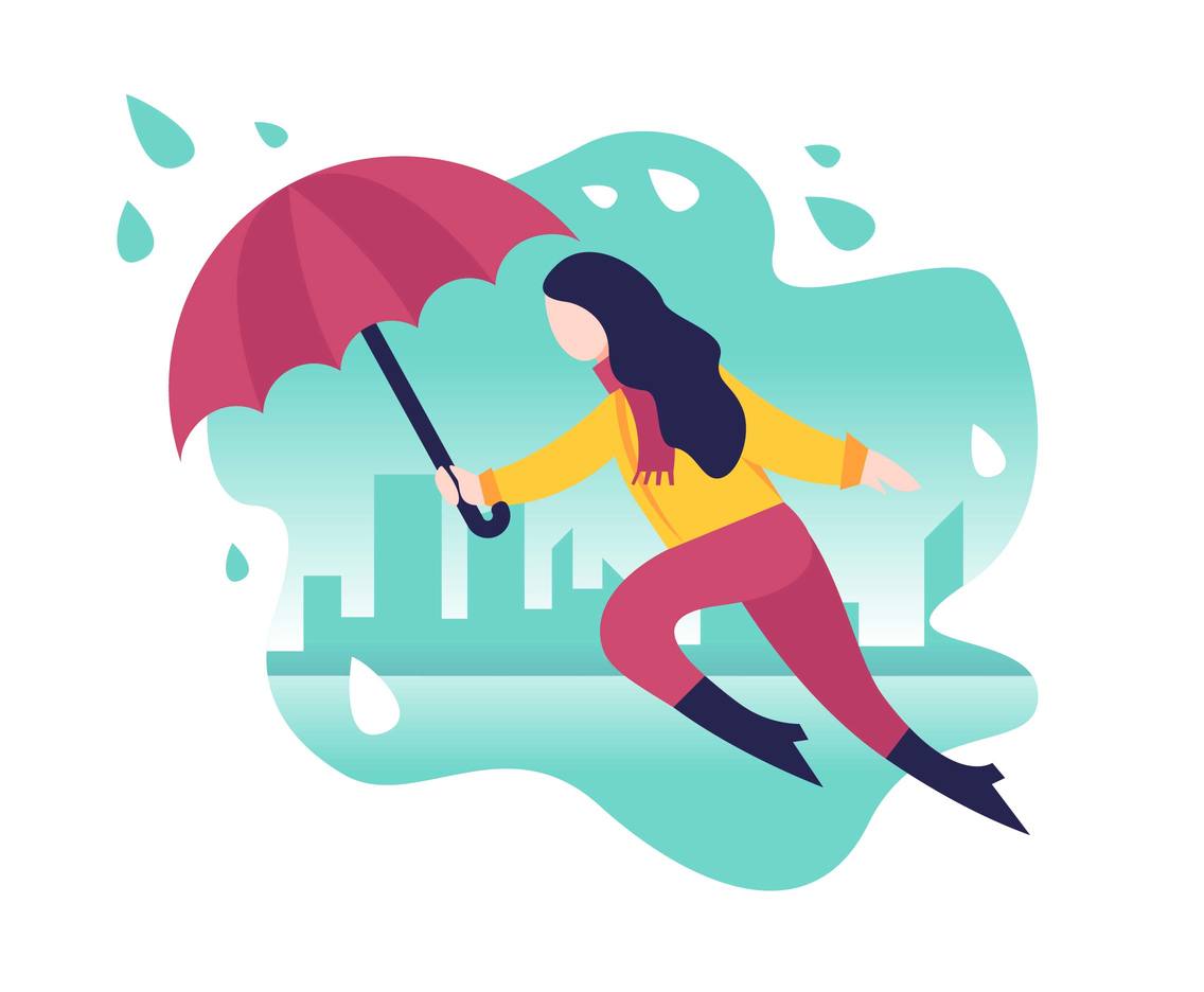 Girl Holding Umbrella Flat Illustration Vector