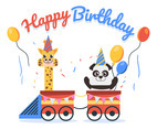 Happy Birthday Animal Giraffe and Panda